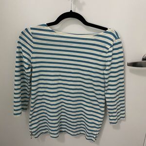 J. Crew Blue Striped Tee Three Quarter Sleeves XS